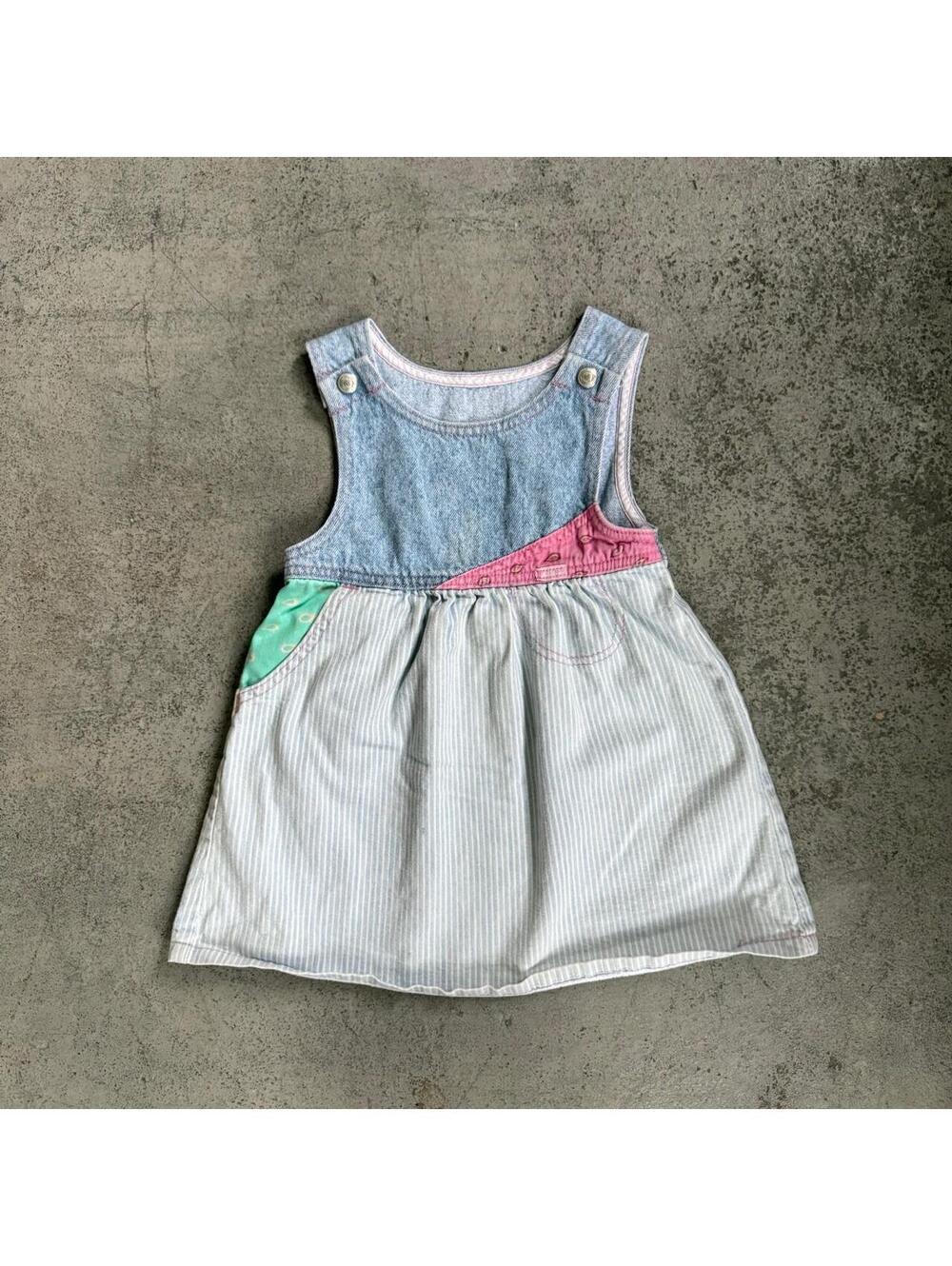 80s Vintage Patchwork Overall Dress Youth Vintage Denim Dress Pin Stripe